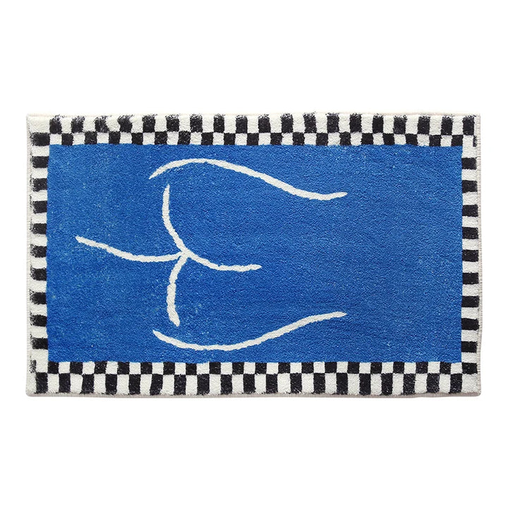 Rynx | Minimalist Abstract Checkered Blue Rugs Comfortable Soft Bedroom Decoration Rug Bathroom Non-Slip Doormat Super Absorbent Cushion