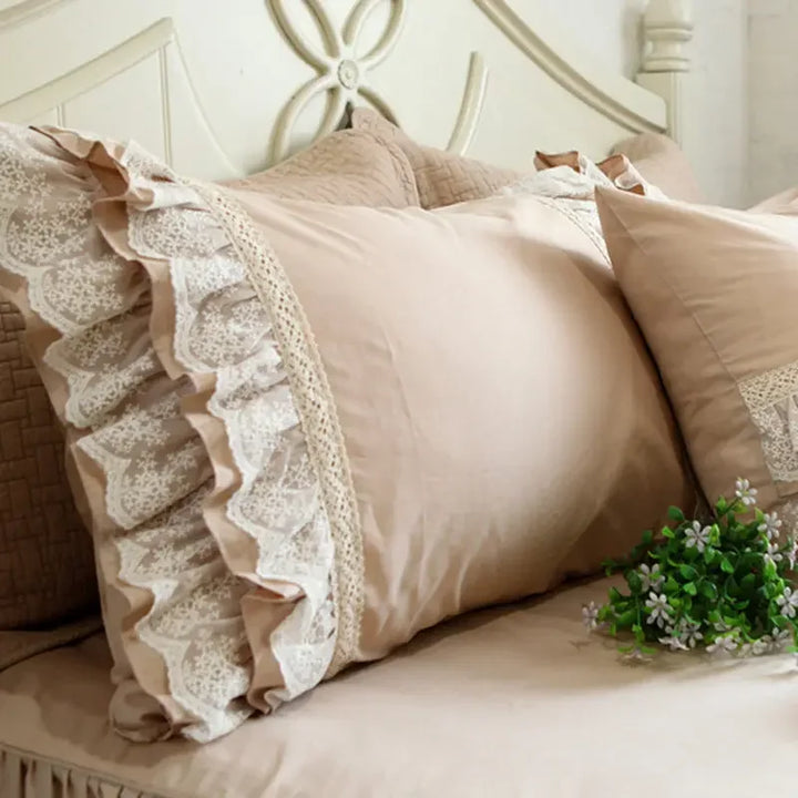 Rynx European Style Embroidered Lace Cushion Cover, Satin Cotton Pillow Cover, Bedding Pillow Cover, Luxury Pillow Cover, No Filler Material, GRH, 2