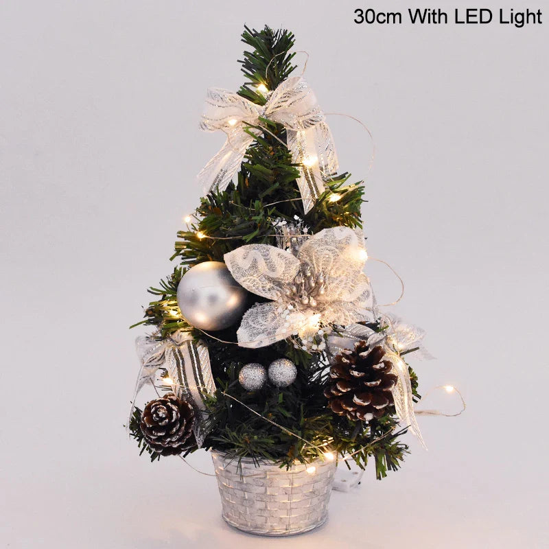 Rynx 20/30cm Artificial Christmas Tree Table Ornament with LED Light Balls Christmas Decoration for Home New Year Gift Mini