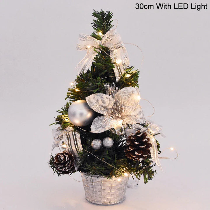 Rynx 20/30cm Artificial Christmas Tree Table Ornament with LED Light Balls Christmas Decoration for Home New Year Gift Mini