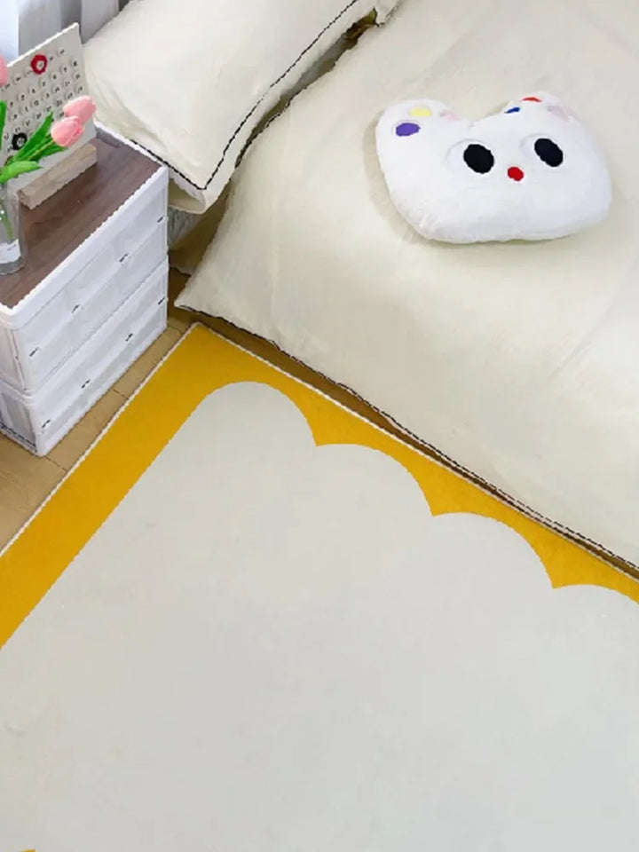 Rynx | Minimalist Living Room Large Rug Yellow White Bedroom Nightstand Rug Comfortable Plush Girls Room Rug Soft Balcony Runner
