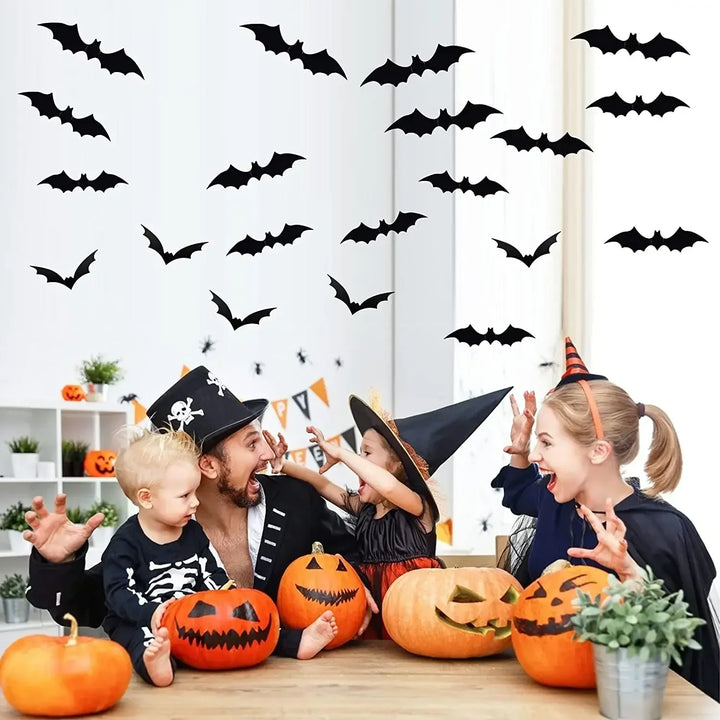 Rynx | 12-120 pieces Halloween decoration 3D black PVC bat Halloween party DIY decor wall stickers bar room Halloween party spooky decor