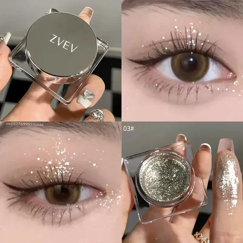 Rynx | Glitter Punk Smoky Black Eyeshadow Gel Makeup Palette Metallic Dark Silver Wet Eyes Shadow Highlighter Pearls Pigments Cosmetics
