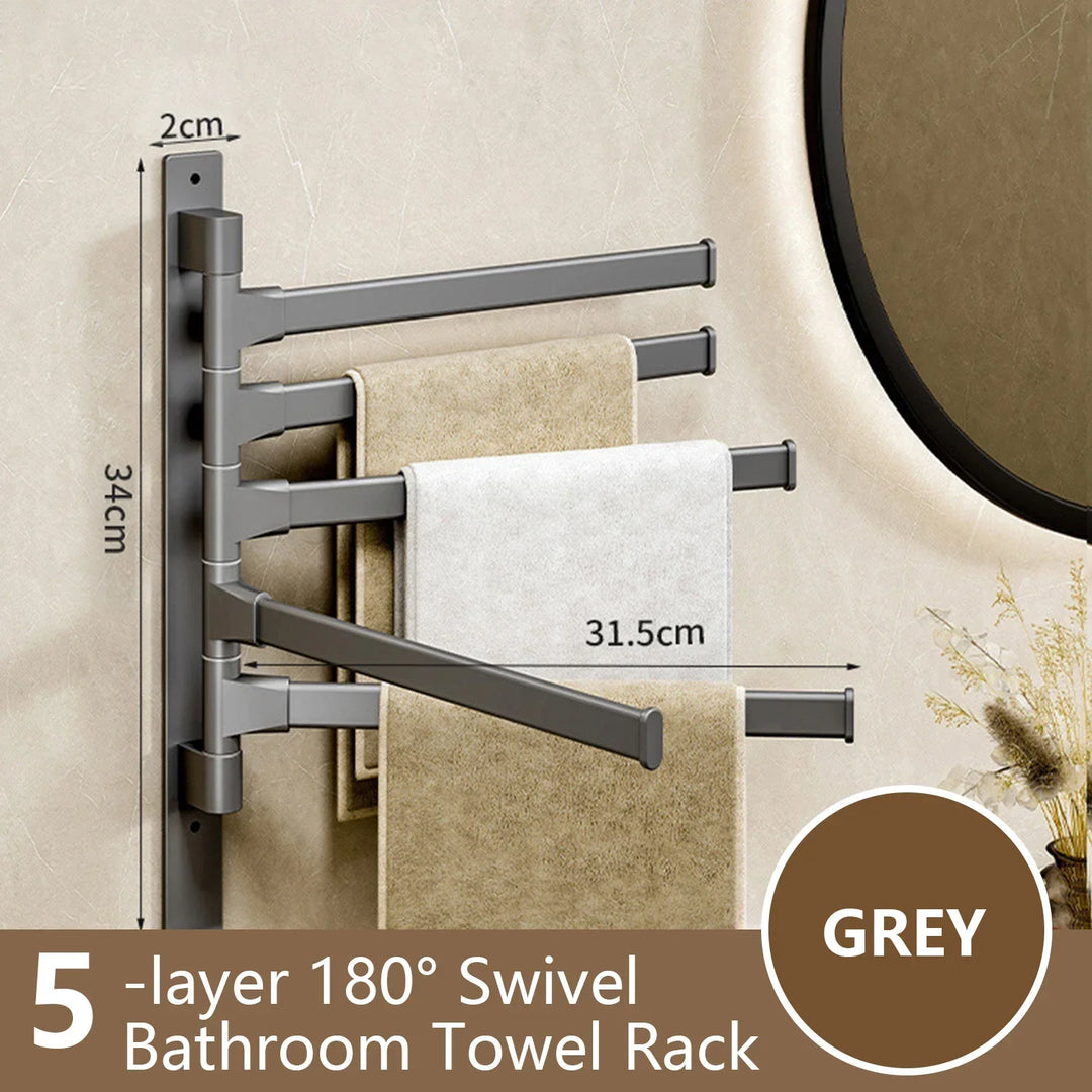 Lisslune | Bathroom Towel Holder Rotatable Towel Rack Space Aluminum 1/2/3/4/5-Bar Towel Holder Kitchen Shelf Kitchen Hanging Shelf Wall Mounted