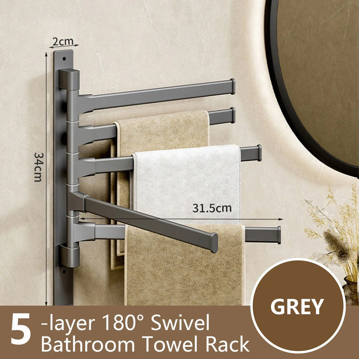 Lisslune | Bathroom Towel Holder Rotatable Towel Rack Space Aluminum 1/2/3/4/5-Bar Towel Holder Kitchen Shelf Kitchen Hanging Shelf Wall Mounted