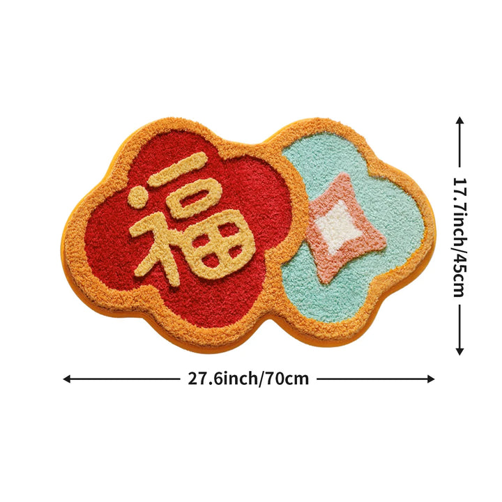 Rynx | Chinese Lucky Tufting Bath Mat Bathroom Mat Carpet Entrance Mat Floor Anti-Slip Foot Mat Aesthetic Home Decor Holiday Decoration