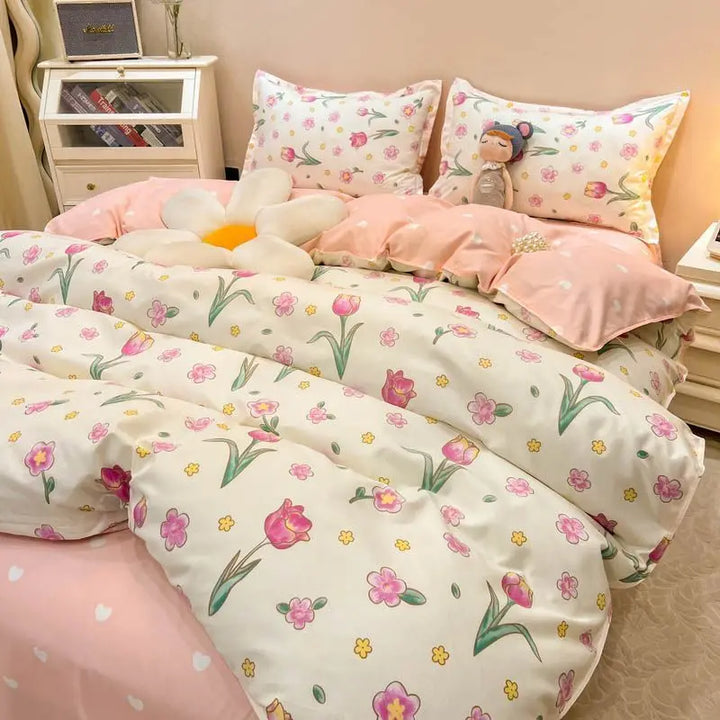 Rynx | Tulip Duvet Cover Set with Bed Sheets Pillowcases Fashion Twin Double Queen Size Bedding Soft Boys Girls Bedding Set