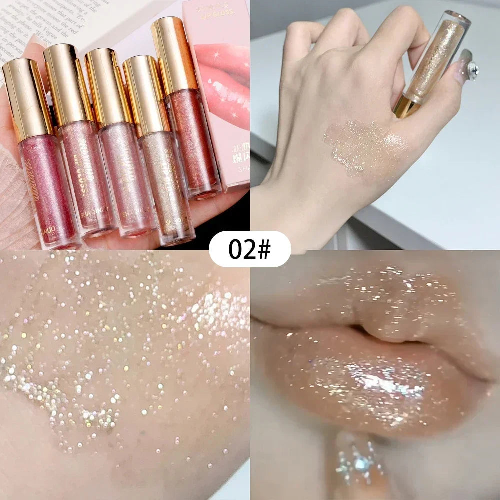 Rynx | Diamond Shiny Lip Gloss Waterproof Glitter Liquid Lipstick Long-lasting Shimmer Pearl Lip Lacquer Women Sexy Lip Tint Makeup