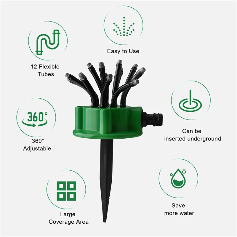 Lisslune | 12-in-1 Garden Irrigation System – Adjustable Sprinkler with 360-Degree Irrigation