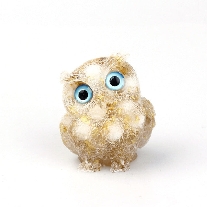 Lisslune | Natural Crystal Owl Figurine: Handmade Collector's Item