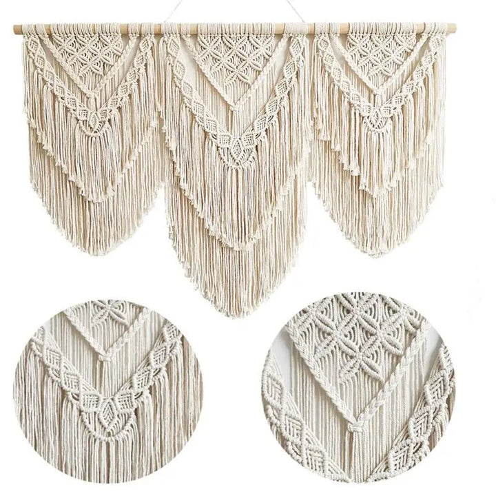 Rynx | Hand-knotted macrame tassel pendant wall hanging wall tapestry with wooden rod Hand-knotted Bohemia tassel curtain rug