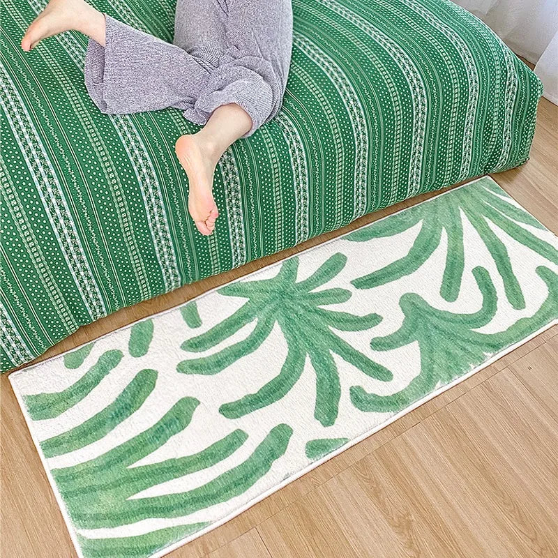 Rynx Nightstand Carpet Bedroom Carpet Green Bed End Long Stripe Mats Soft Comfortable Home Decoration Carpet Non-Slip Bedroom Rug