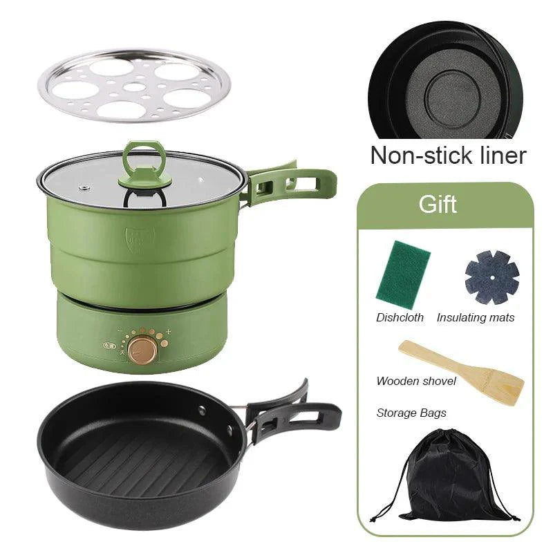 Lisslune | Compact Travel Multi-Cooker: Foldable 110V/220V Cooking System for Frying, Steaming, and More