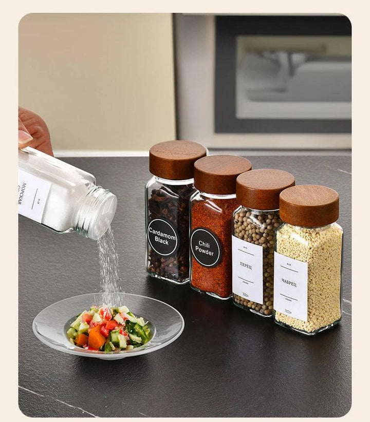 Lisslune | Elegant 40oz moisture-proof square glass spice container with acacia wood lid