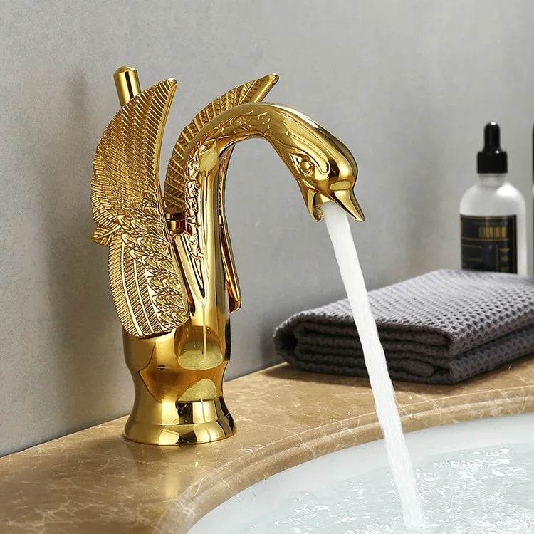 Lisslune | Swan Single Handle Golden Basin Faucet
