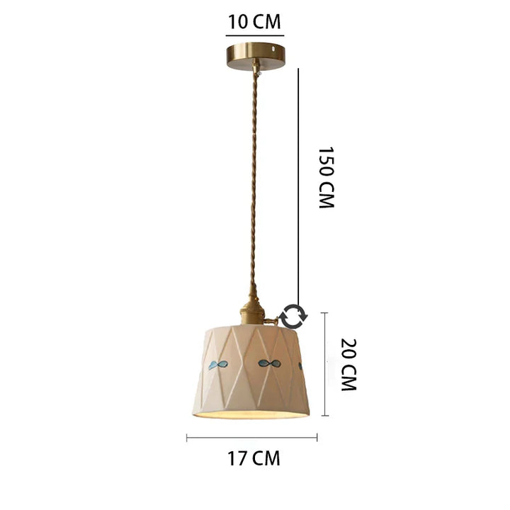 Lisslune | Japanese retro ceiling lamp made of embellished brass, printed ceramic
