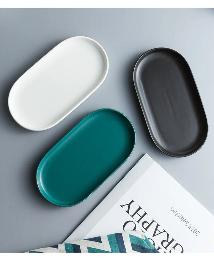 Lisslune | Nordic Ins Ceramic Marble Oval Tray Jewelry Storage Tray Accessories Soap Holder Golden Wave Bathroom Cup Bath Decoration