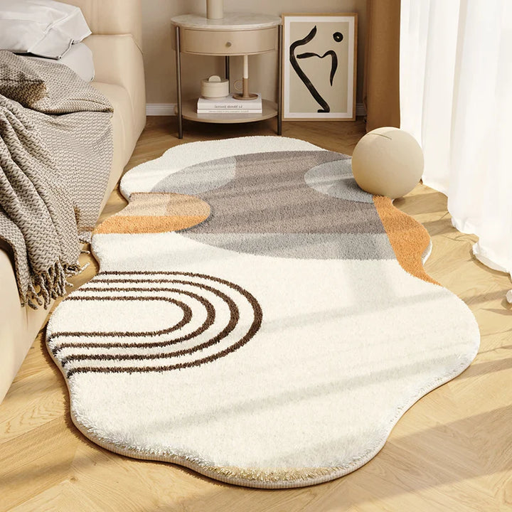 Rynx | Irregular Shape Bedroom Plush Rug Soft Soft Bedroom Decor Rug Retro Cream Rugs for Living Room Washable Thick Lounge Mat