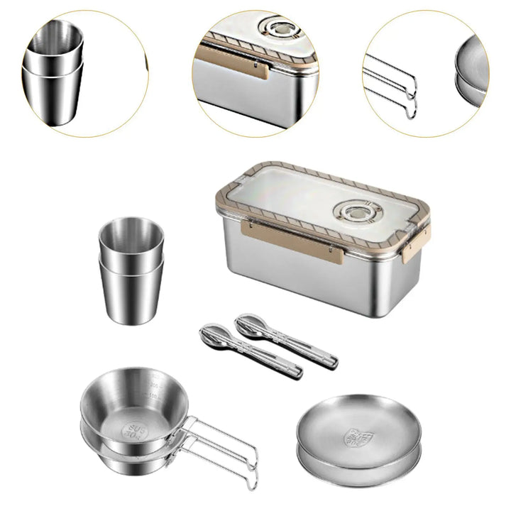 Lisslune | Camping Messware Kit Stainless Steel Dinnerware with Storage Box – CampSet