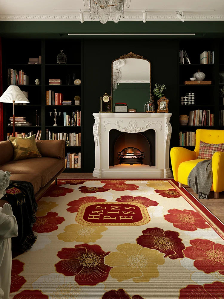 Rynx | American Flower Living Room Rug Vintage Art Bedroom Rug Classic Luxury Flower Oversized Alfombra Space Tapis Wallpaper 러그 carpet