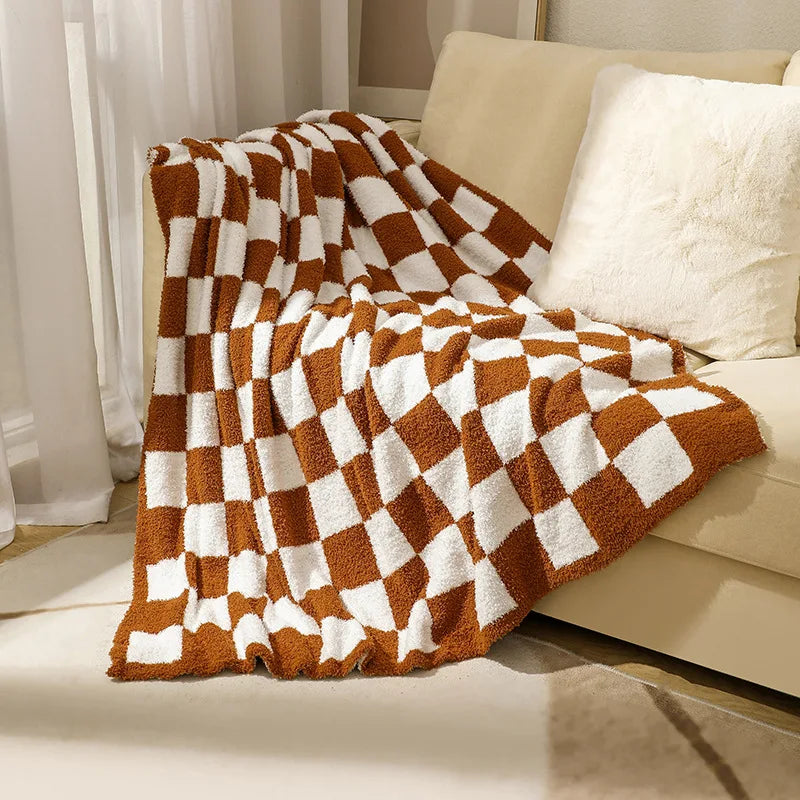 Rynx | Textile City Ins Nordic Sofa Blanket Checkerboard Fabric Velvet Throw Blanket Home Sofa Cover Knit Blanket 150x200cm