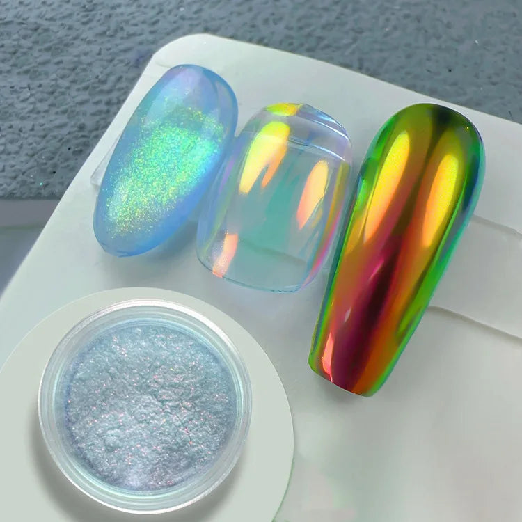 Rynx | Neon Rainbow Chrome Glitter Nails Aura Clear Mirror Effect Neon Chameleon Nail Powder for Manicure Decoration Friction Dust