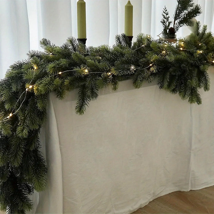 Rynx Handmade 74.8" Pine Christmas Garland with LED String Lights - Perfect for Indoor and Outdoor Christmas Decoration, Christmas Decor
