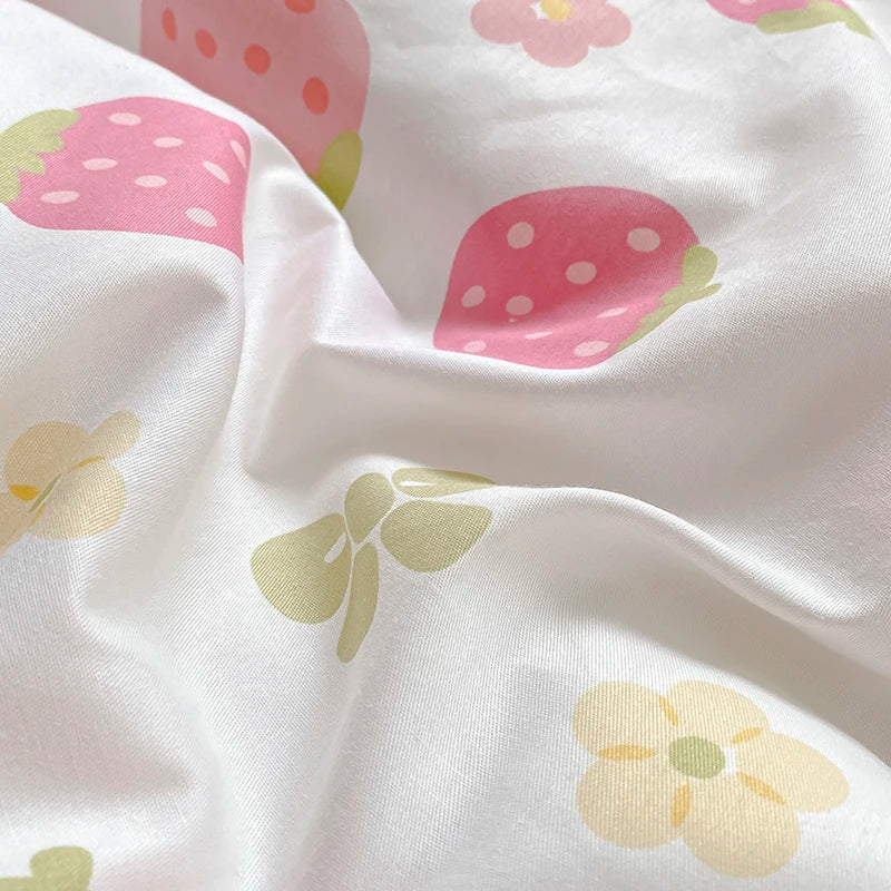Rynx | Kawaii Pink Strawberry Duvet Cover Set without Filling Fashion Bedding Full Size Queen Size Luxury Home Textiles for Girls Bedding