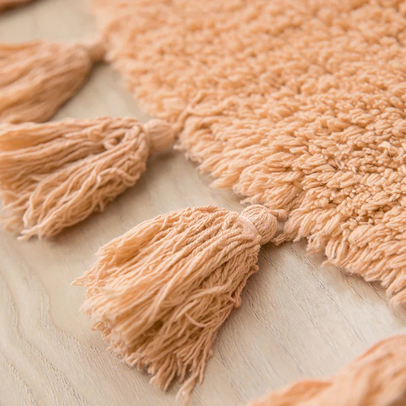 Rynx | Half Circle Cotton Rug Handcrafted Tassel Mat Soft Kids Pet Play Area Rug Kids Bedroom Decorative Mat Home Decoration