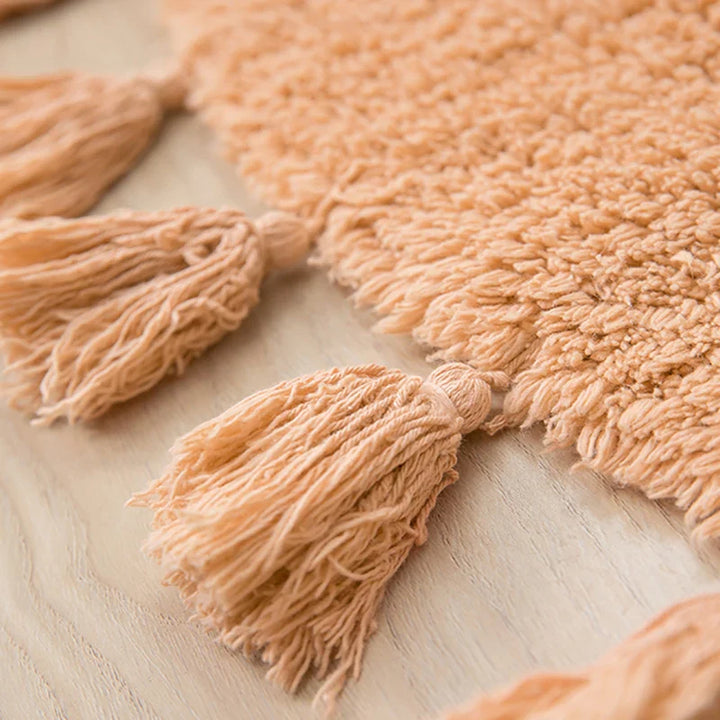 Rynx | Half Circle Cotton Rug Handcrafted Tassel Mat Soft Kids Pet Play Area Rug Kids Bedroom Decorative Mat Home Decoration