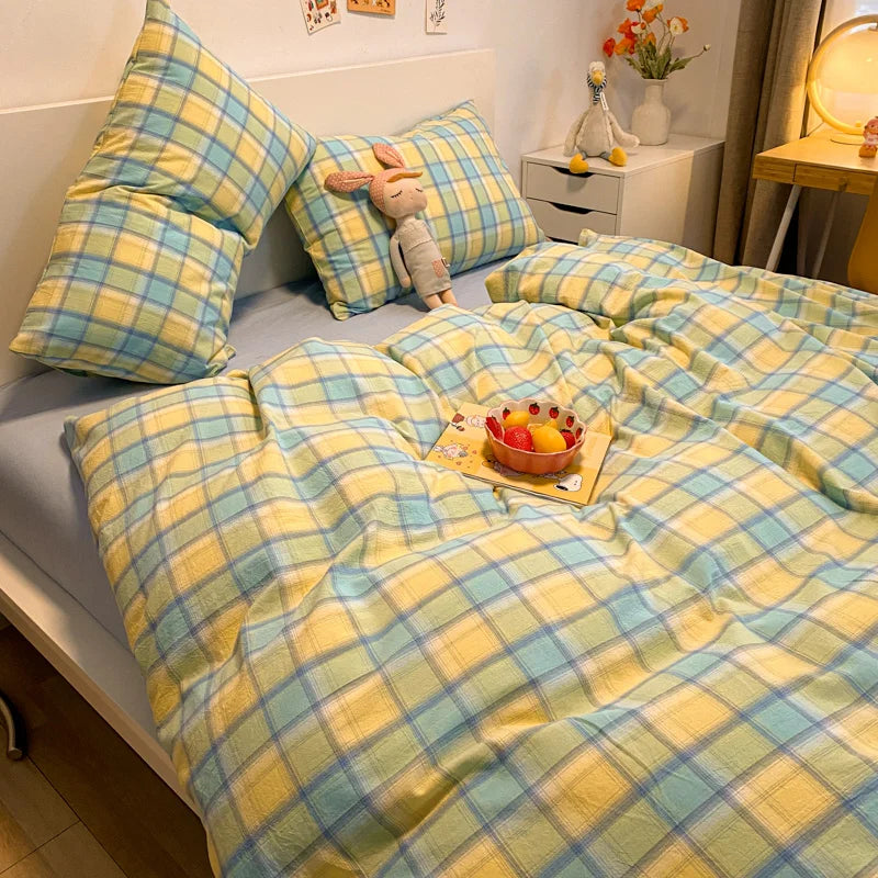 Rynx | Japanese Style 100% Cotton Soft Bed Linen Set Stripe Print Duvet Cover with Pillowcase Comforter Bedspread Pillowcase Sets