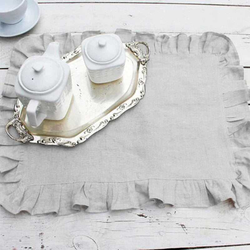 Rynx 4PCS 100% Linen Ruffle Place Mats, Elegant Napkin Fabrics, Event Design Wedding Dinner Table Dinner Party Decor