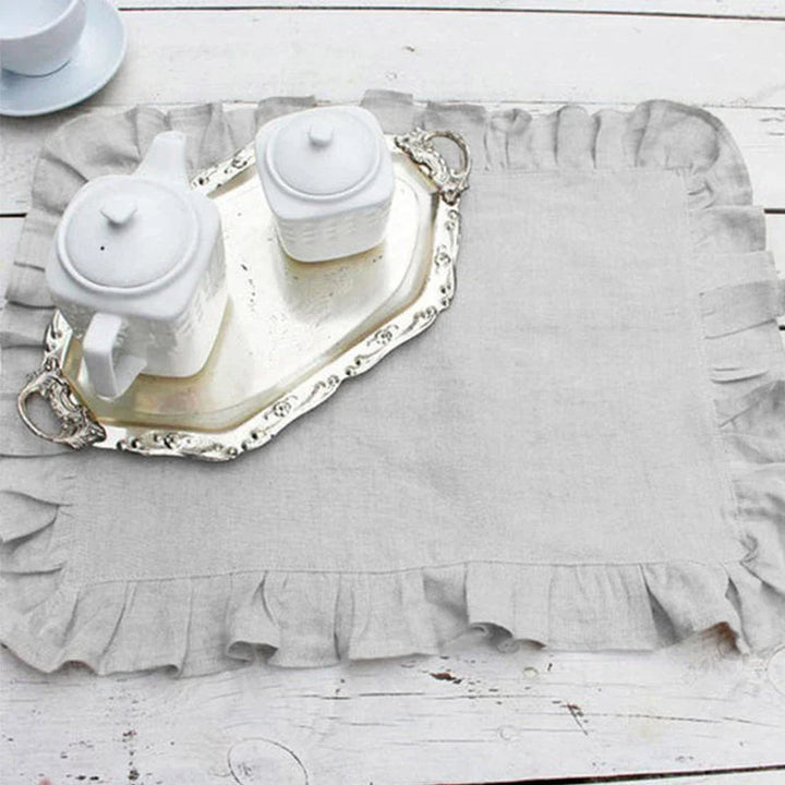 Rynx 4PCS 100% Linen Ruffle Place Mats, Elegant Napkin Fabrics, Event Design Wedding Dinner Table Dinner Party Decor