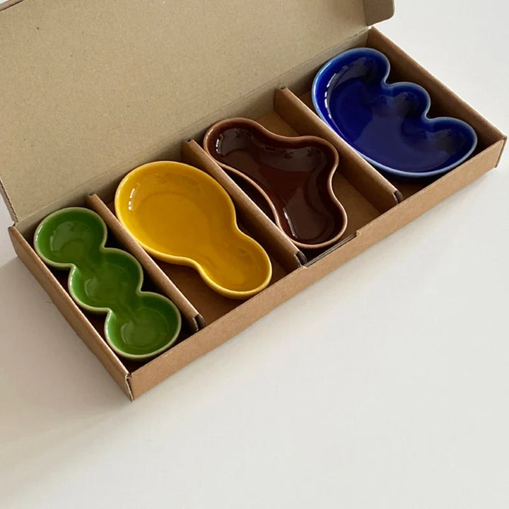 Rynx | Colorful Ceramic Sauce Dish Wasabi Oil Vinegar Dispenser Container Japanese Korean Style Dining Room Accessories 4 Piece Set