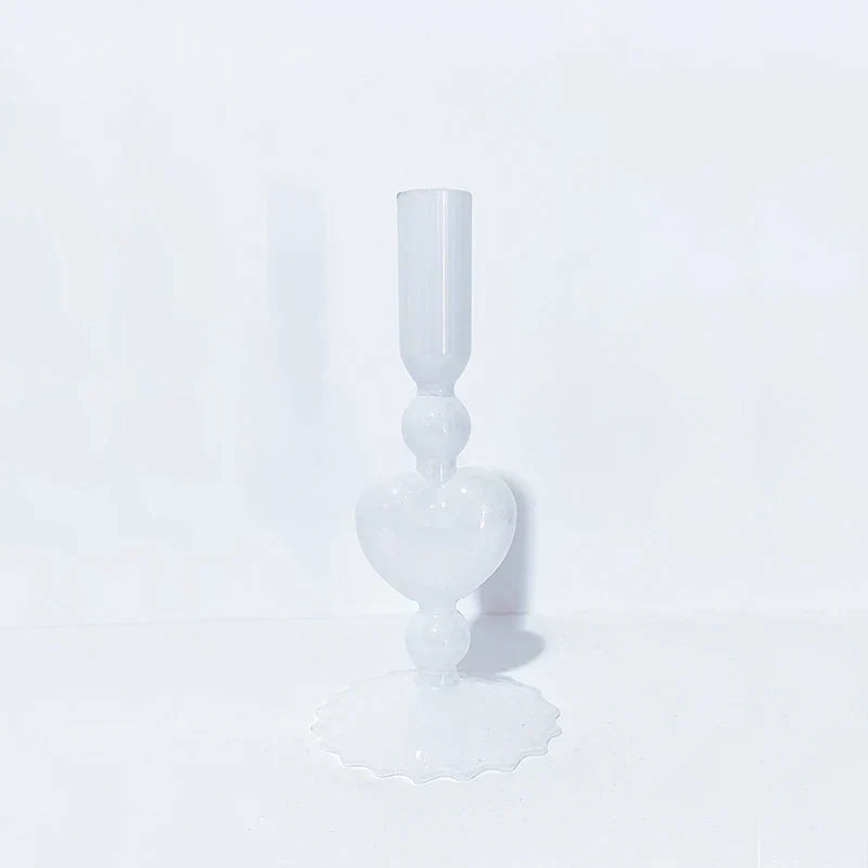 Lisslune | Retro Taper Candle Holder Red Heart Shape Glass Candle Holder Wedding Table Decoration Home Party Glass Vase Decor