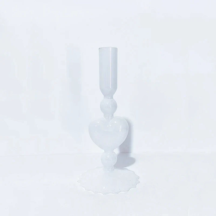 Lisslune | Retro Taper Candle Holder Red Heart Shape Glass Candle Holder Wedding Table Decoration Home Party Glass Vase Decor
