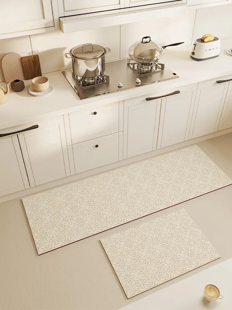 Rynx | Cream Style Kitchen Runner Waterproof Oil-resistant PVC Carpet Easy Care Washable Floor Rug Non-slip Cuttable Customizable Rugs
