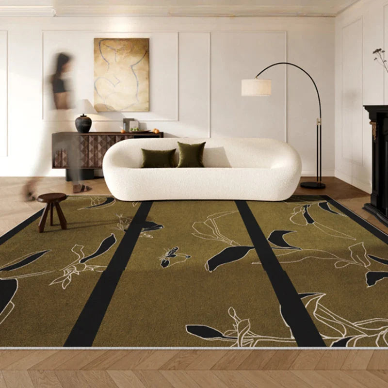 Rynx | Retro Bamboo Living Room Decorative Rugs Dark Green Bedroom Nightstand Rug Modern Chinese Style Wardrobe Large Rugs Rug