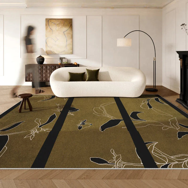 Rynx | Retro Bamboo Living Room Decorative Rugs Dark Green Bedroom Nightstand Rug Modern Chinese Style Wardrobe Large Rugs Rug