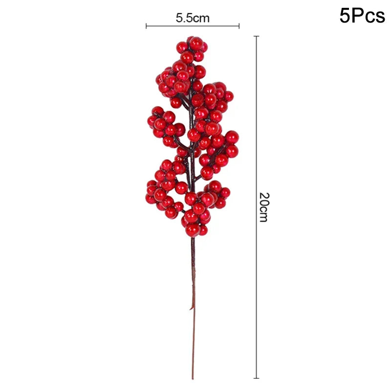 Rynx 5 Piece Christmas Red Berries Artificial Flower Pine Cone Branch Christmas Tree Decorations Ornament Gift Packaging Home DIY Wreath