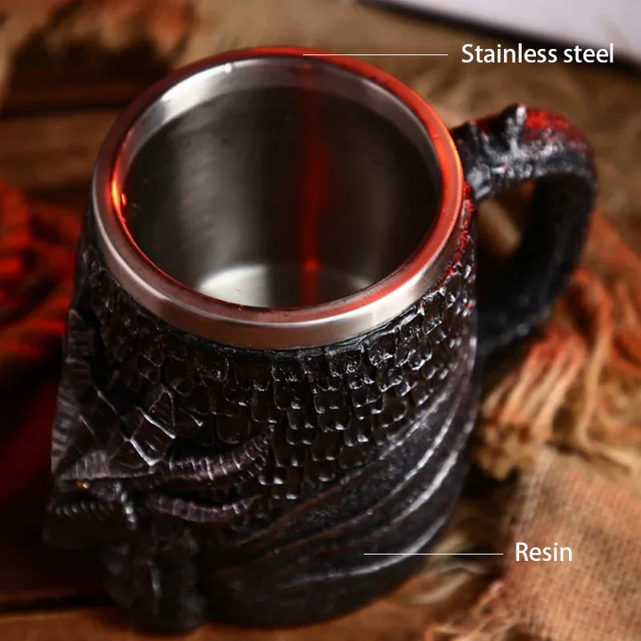 Lisslune | Medieval Dragon Resin Stainless Steel Mug as Coffee Mug or Tea Mug