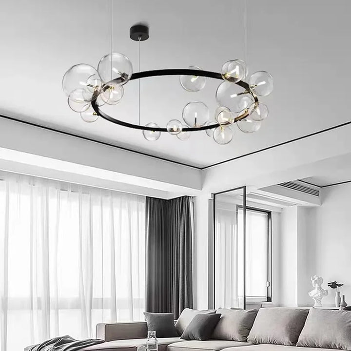Lisslune | Modern creative metal chandelier lighting: 7/10 clear glass bubbles, long round design with G9 light socket