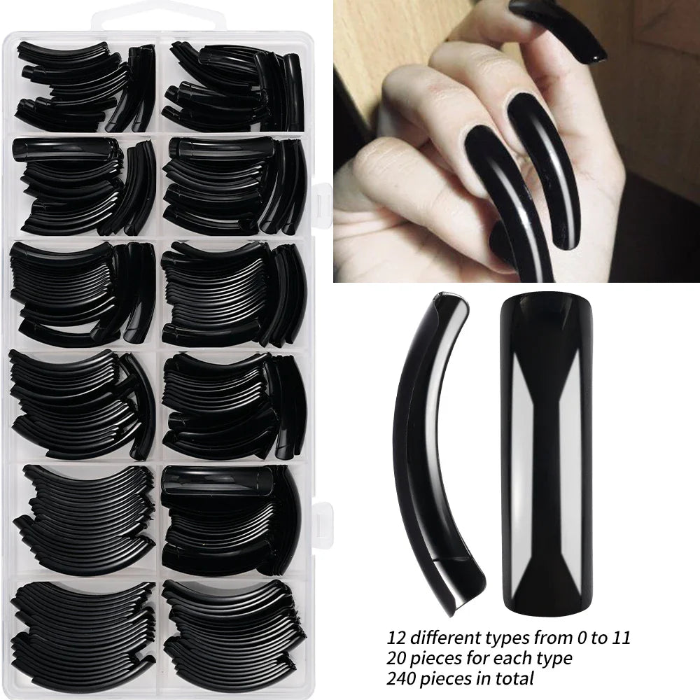 Rynx | 240PC Hawk Curve Long Square Plastic Nails 12 Size XXL Extra Deep Curve Full Cover Acrylic Artificial Tips Eagle Claw Nail Extension Tip