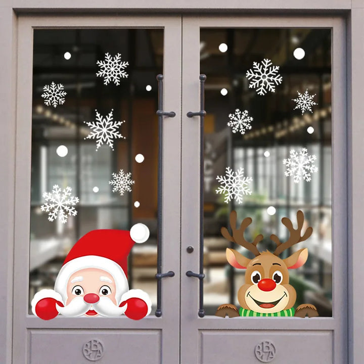 Rynx Christmas Window Stickers Santa Snowflake DIY Wall Tattoo Christmas Decorations for Home New Year Ornaments Gift