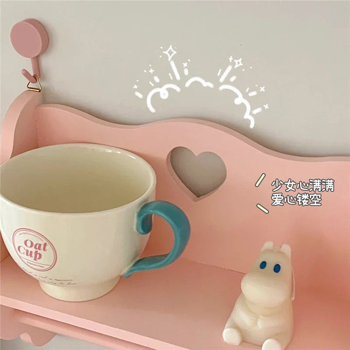 Rynx | Wood Double Layer Storage Shelf Desktop Cabinet Cosmetic Storage Pink Dormitory Storage Guide Display Shelf Wall Decoration