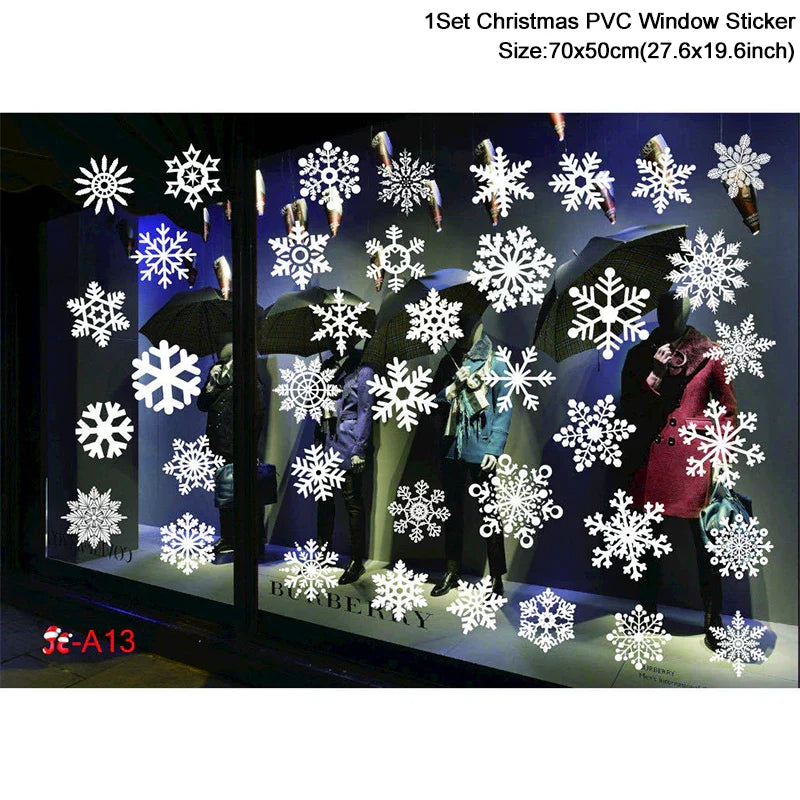 Rynx Christmas Window Stickers Santa Snowflake DIY Wall Tattoo Christmas Decorations for Home New Year Ornaments Gift