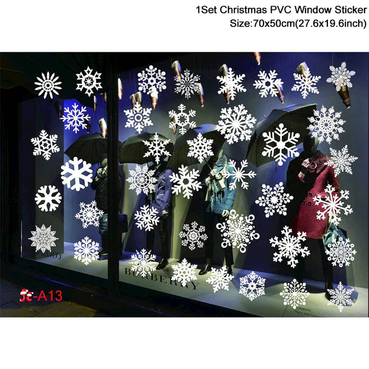 Rynx Christmas Window Stickers Santa Snowflake DIY Wall Tattoo Christmas Decorations for Home New Year Ornaments Gift