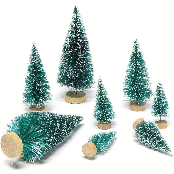Rynx | 24 pieces, Mini Christmas sisal snow frost tree with wooden bottle brush - Perfect desktop tree for Christmas party and home decor
