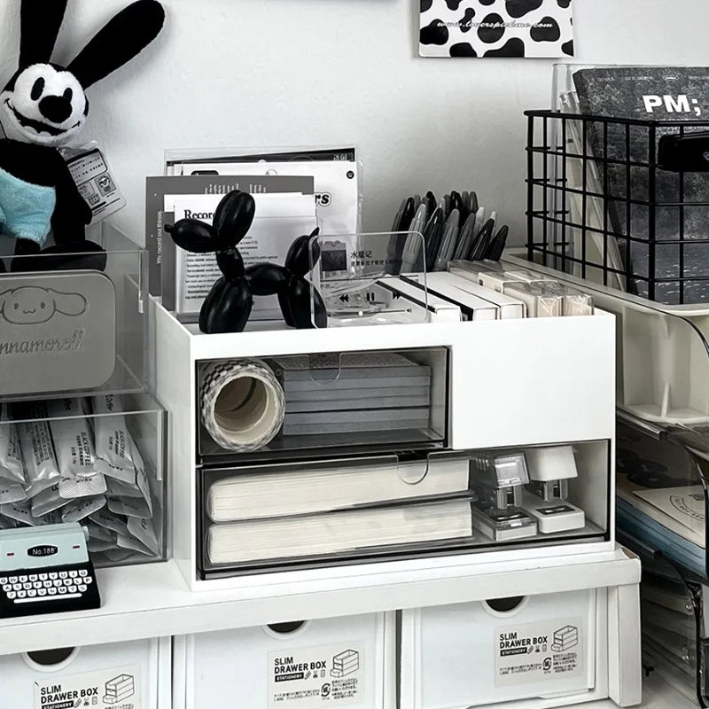 Rynx | Multifunctional Pen Holder Storage Box Drawer Type Study Student Desk Stationery Pen Holder Office Desk Organizer