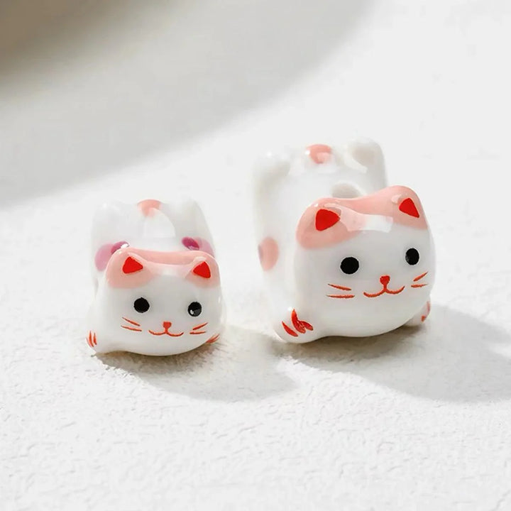 Lisslune | Charming anime-inspired lucky cat ceramic beads for creative jewelry projects - 15x21mm porcelain essentials with vertical hole